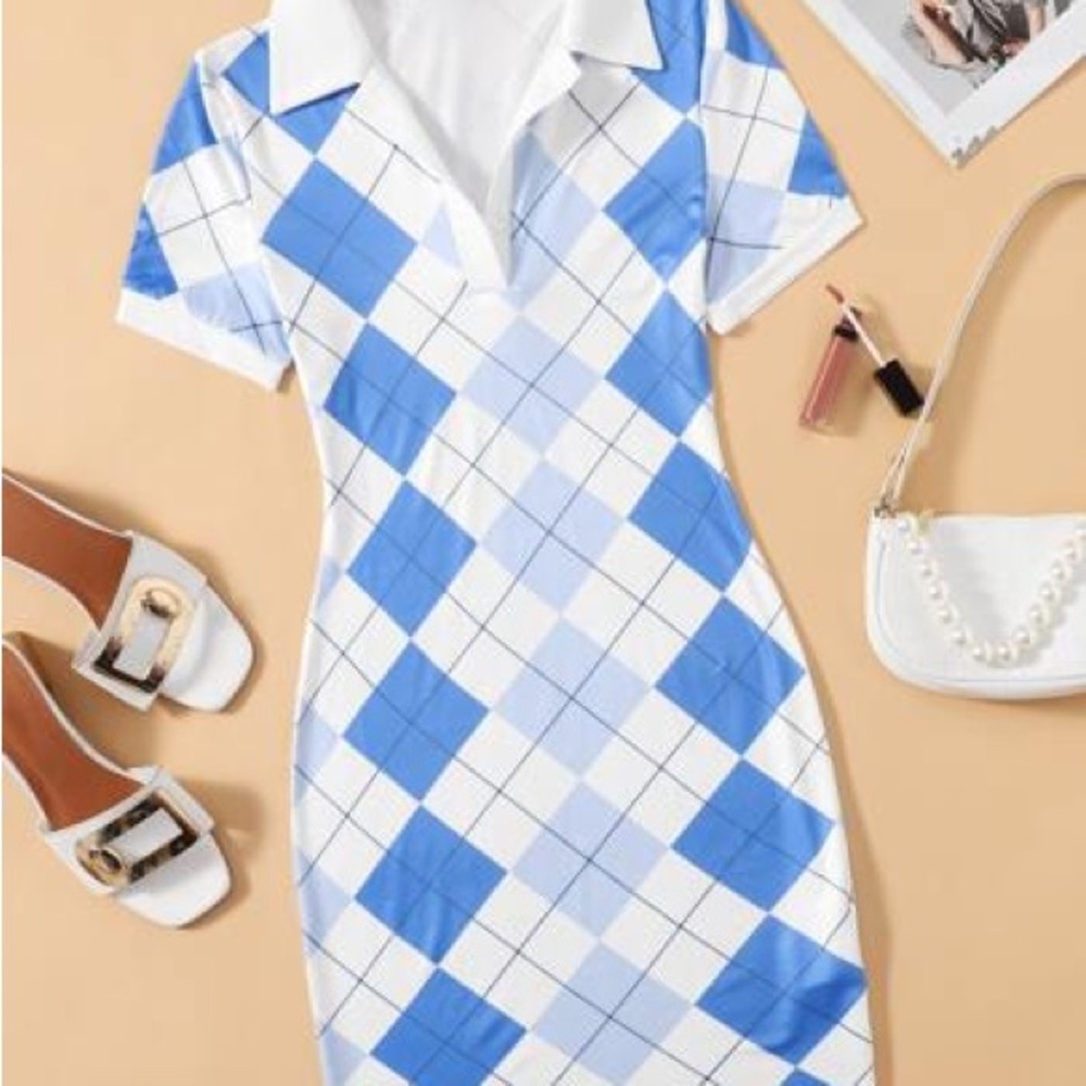 SHEIN Blue and White Argyle Dress